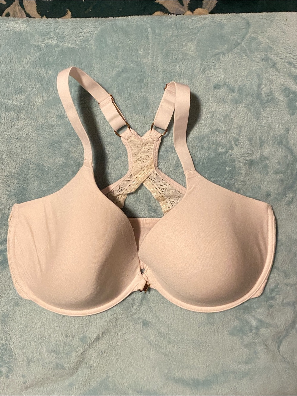 LE MYSTERE Light Pink Lace Racerback Wireless Bra